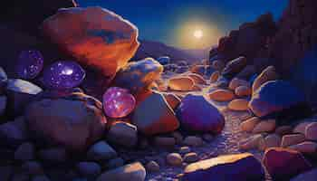 Free photo mystery rocks illumined by glowing yellow sun generated by ai