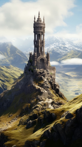 Free photo mythical video game inspired landscape with castle