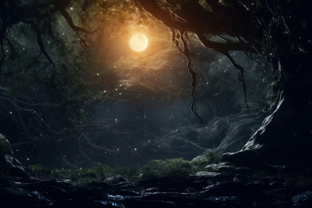 Free photo mythical video game inspired landscape with dark forest