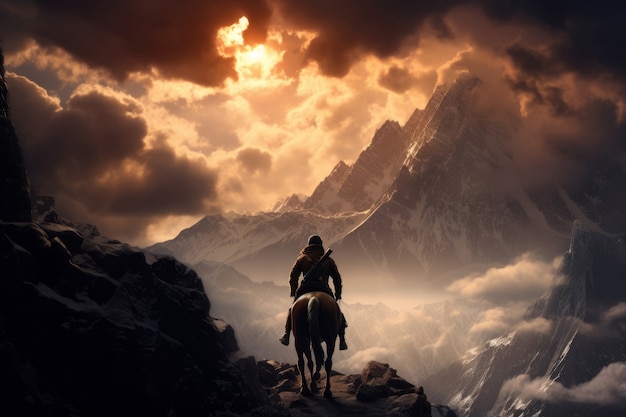 Free photo mythical video game inspired landscape with mountains