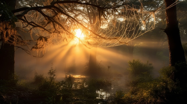 Free photo mythical video game inspired landscape with nature and spider web