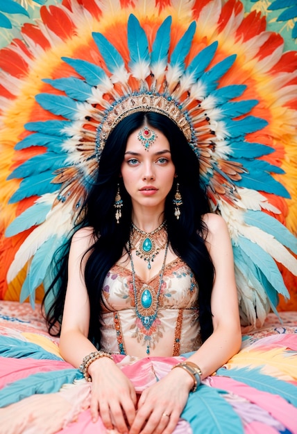 Native american girl with feathered headdress