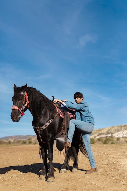 Native american man with horse