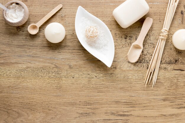 Natural cosmetics concept on wooden table