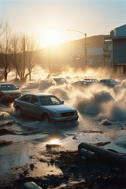 Free photo natural disaster concept with flood