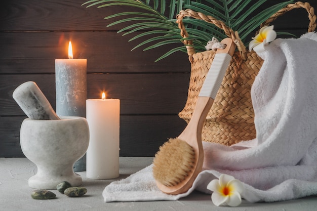 Free Photo natural elements for spa with candles