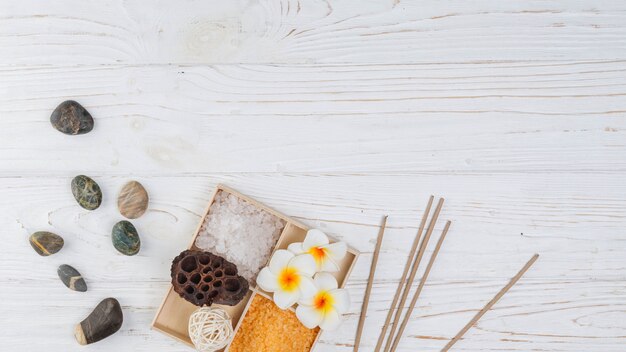 Natural elements for spa with flowers