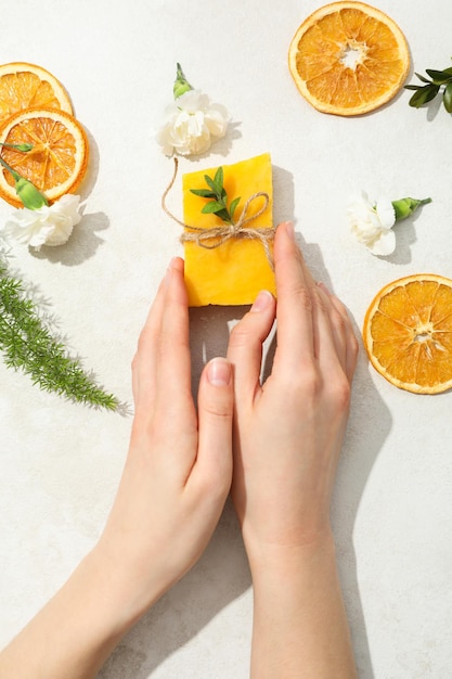 Free Photo natural handmade soap with ingredients on a light background