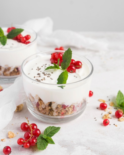 Natural healthy dessert in transparent glass