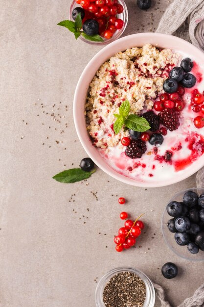 Natural healthy desserts with berries and cereals