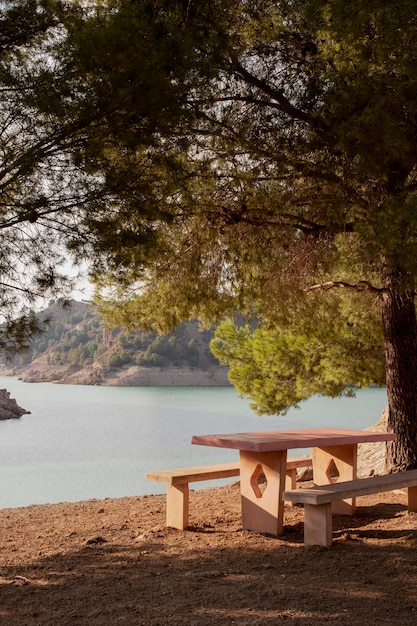 Free Photo natural landscape with benches