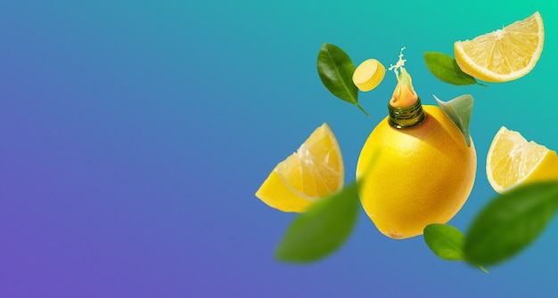 Free photo natural lemon juice and leaves arrangement