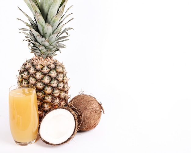 Natural pineapple and coconut juice on glass