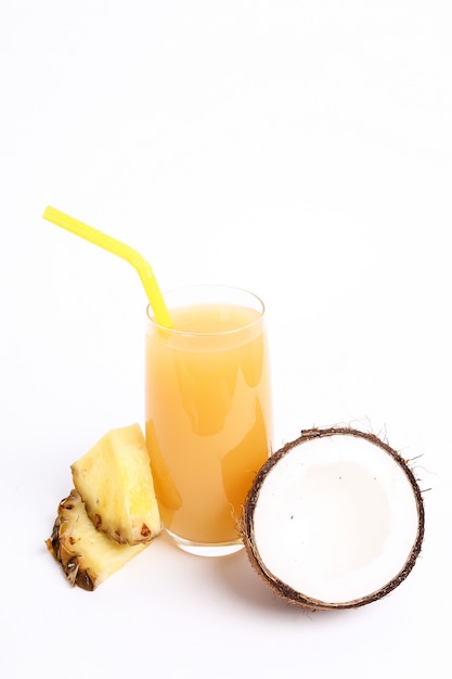 Natural pineapple and coconut juice on glass