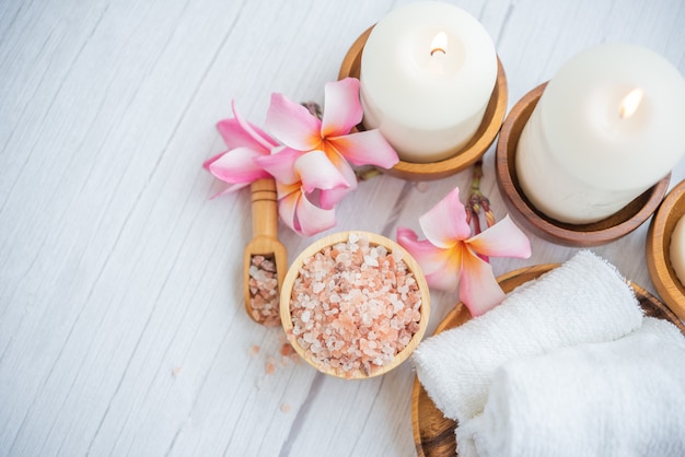 Natural relaxing spa composition on massage table in wellness center