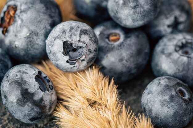 Natural vintage background with blueberries macro shot