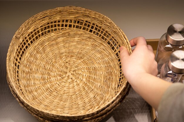 Natural wicker basket in the shop fruit bread container willow handwoven art