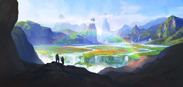 Natural wonders, paradise, illustration.