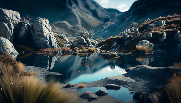 Free photo nature beauty captured tranquil scene mountain peak reflection generative ai