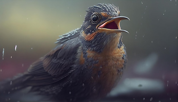 Free photo nature beauty in close up starling wet feather generative ai