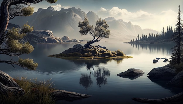 Nature beauty reflected in tranquil mountain lake generative AI