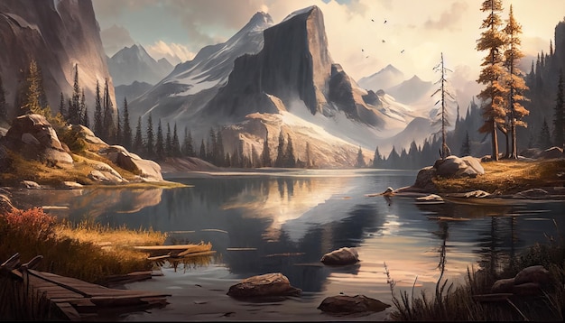 Nature beauty reflected in tranquil mountain pond generative AI