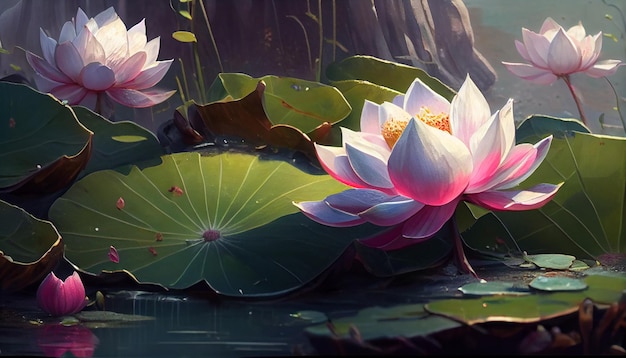 Free Photo nature elegance pink lotus blossom floats peacefully generative ai