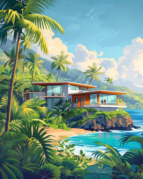 Free photo nature landscape of hawaii with digital art style