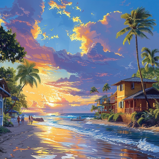 Nature landscape of hawaii with digital art style