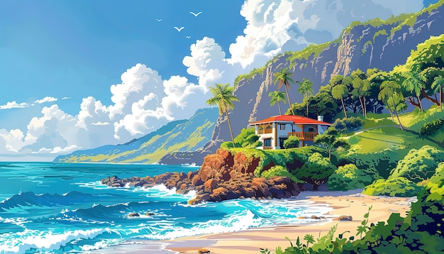 Free photo nature landscape of hawaii with digital art style