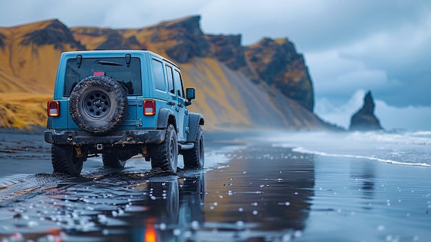 Nature landscape with black sand on beach