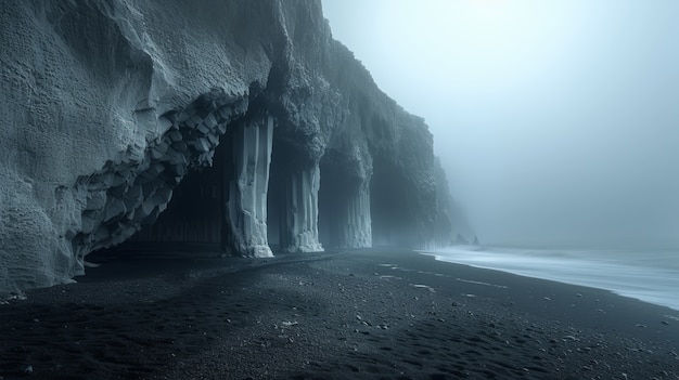 Nature landscape with black sand on beach