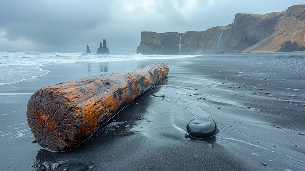 Free Photo nature landscape with black sand on beach