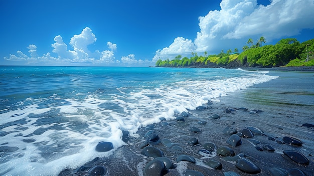 Nature landscape with black sand on beach