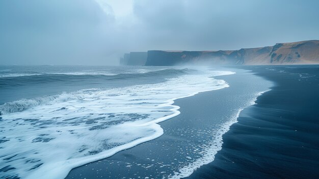 Nature landscape with black sand on beach