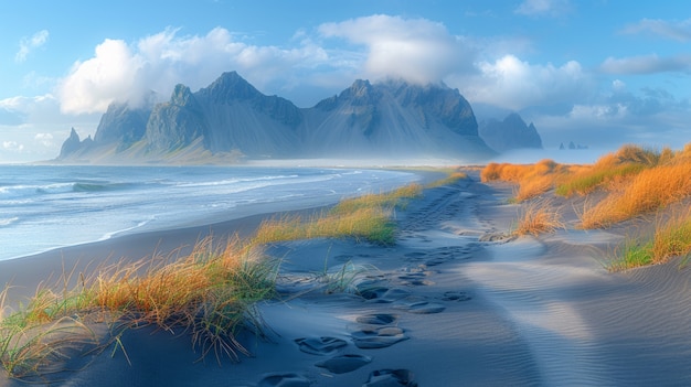 Free photo nature landscape with black sand on beach