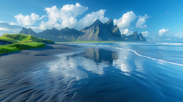 Nature landscape with black sand on beach