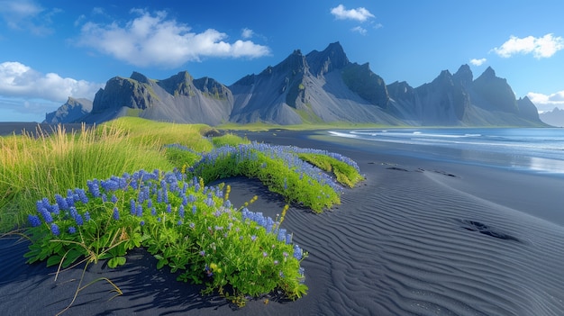 Free photo nature landscape with black sand on beach