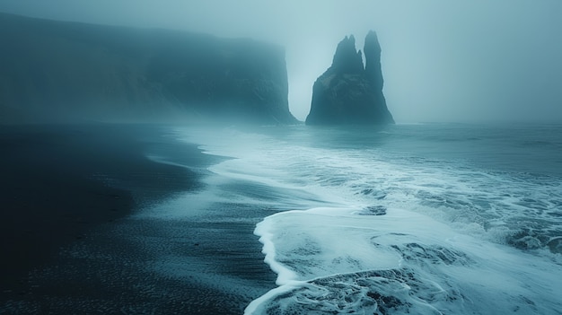 Free photo nature landscape with black sand on beach