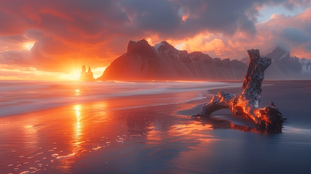 Free Photo nature landscape with black sand on beach