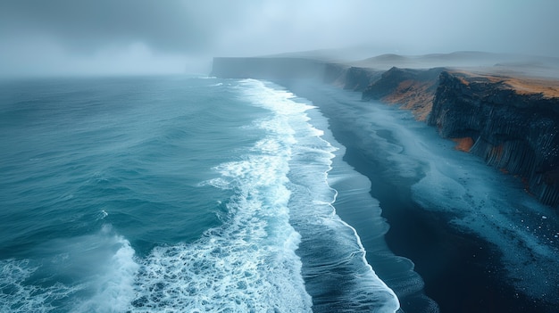 Free Photo nature landscape with black sand on beach