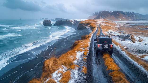 Free photo nature landscape with black sand on beach