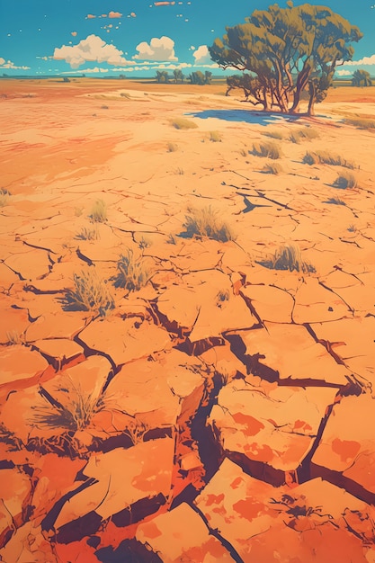 Nature landscape with cartoon desert and dry nature