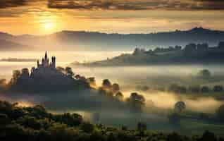 Free photo nature landscape with castle building