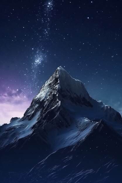 Nature landscape with mountains and starry night sky