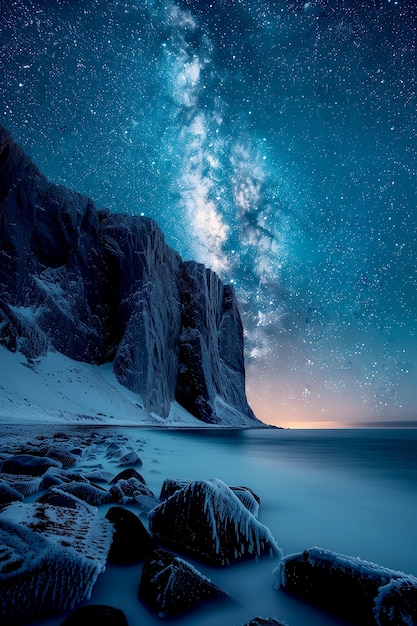 Free photo nature landscape with starry clear sky