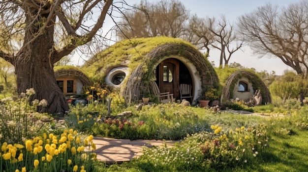 Free photo nature landscape with vegetation and hut style house