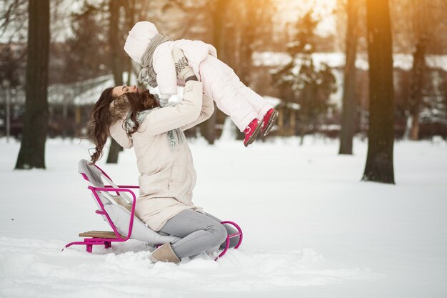 nature snow child mother family