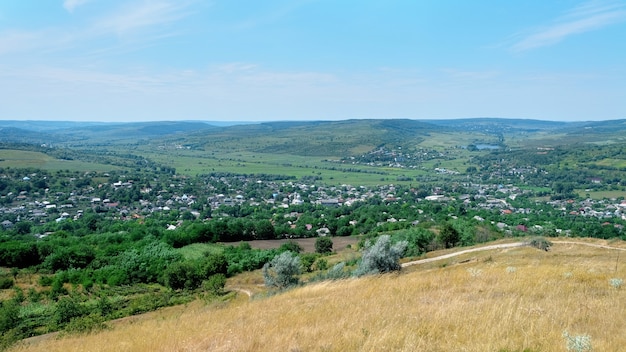 Nature with green field and blue sky