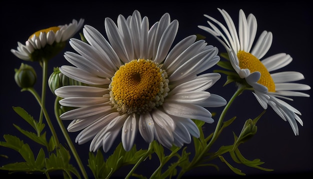 Free photo natures beauty yellow daisy green meadow black background generative ai